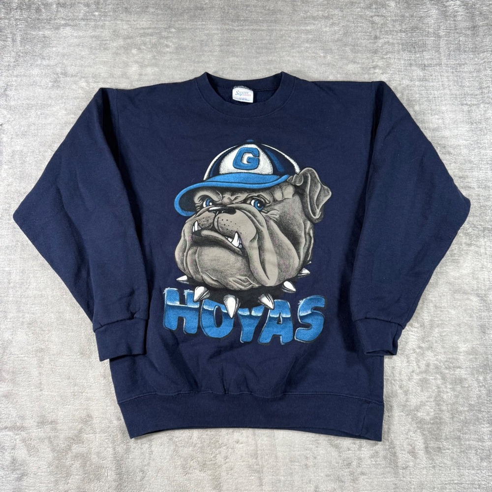 Vintage Georgetown Hoyas Sweatshirt Mens Large Blue 90s Bulldog NCAA Crewneck